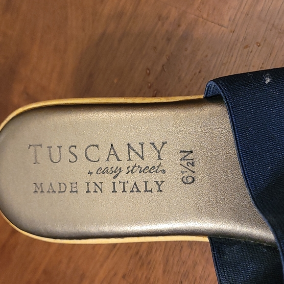 Tuscany wedge sandal.  Navy stretch straps with  rhinestones.  6 1/2 N - Picture 6 of 8